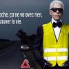Karl Lagerfeld lors de la campagne de prévention routière