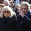 Mireille Darc et Alain Delon lors des obsèques d'Annie Girardot à Paris en l'église Saint-Roch le 4 mars 2011