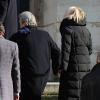 Alain Delon et Mireille Darc lors des obsèques d'Annie Girardot à Paris en l'église Saint-Roch le 4 mars 2011