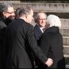 Serge Toubiana, Frédéric Mitterrand et Line Renaud lors des obsèques d'Annie Girardot à Paris le 4 mars 2011