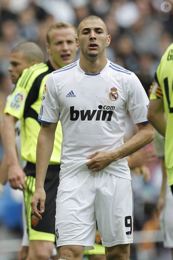 Karim Benzema lors du match de Liga perdu 3-2 face au Real Saragosse à Madrid