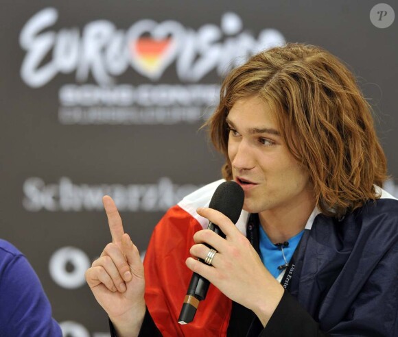 Amaury Vassili, conférence de presse de l'Eurovision avant la finale, à Düsseldorf, le 13 mai 2011.