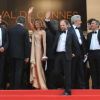 Hippolyte Girardot, Florence Pernel,   Patrick Rotman, Denis Podalydès, lors  de la présentation du film La Conquête au festival  de Cannes le 18 mai  2011