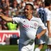 Franck Ribéry célèbre sa femme enceinte grâce à son but le 7 mai 2011 à Hambourg