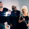 The Voice aux États-Unis : Christine Aguilera, Adam Levine, Cee Lo Green et Blake Sheldon.