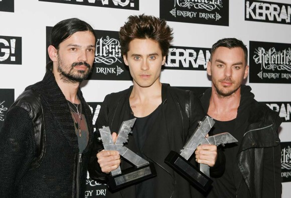 Jared Leto et son groupe 30 Seconds to Mars aux Kerrang Awards, à Londres, le 9 juin 2011.