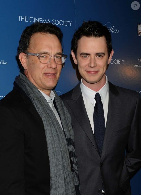 Colin et son père Tom Hanks, à New York, le 10 mars 2009.