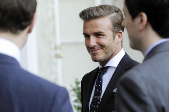 Le prince William et David Beckham lors de la réception pour l'arrivée du couple princier à Los Angeles.  Le 8 juillet 2011