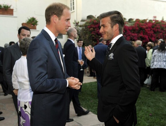 Le prince William et David Beckham lors de la réception pour l'arrivée du couple princier à Los Angeles.  Le 8 juillet 2011