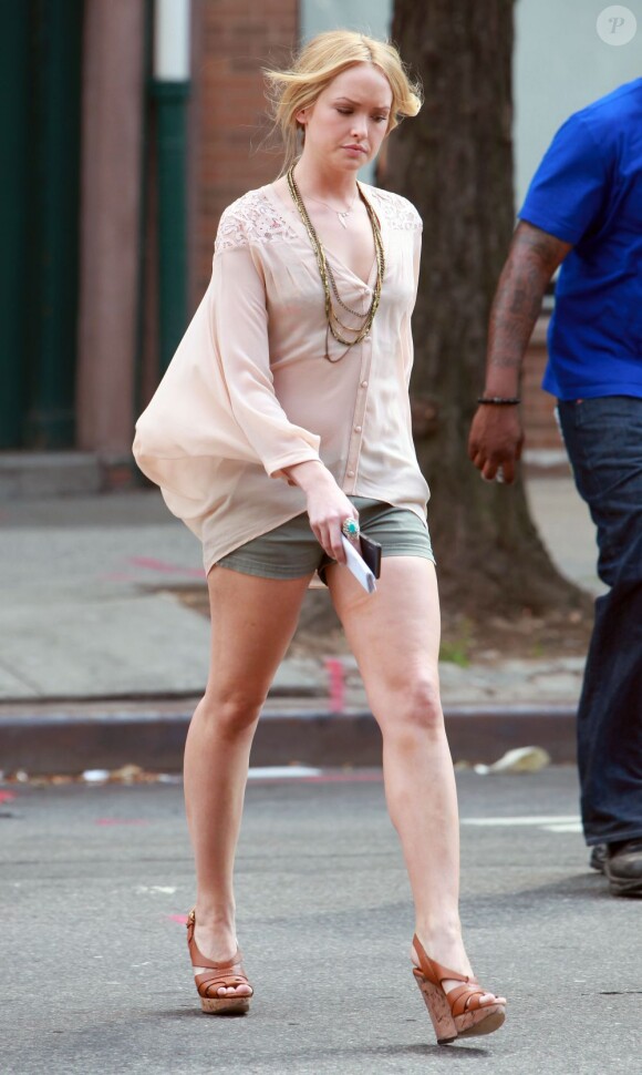 Kaylee Defer sur le tournage de la série Gossip Girl. A Brooklyn, le 19 juillet 2011