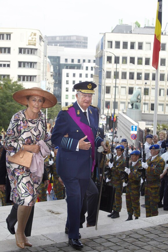 Le roi Albert de Belgique, la reine Paola et la reine Fabiola à la cathédrale Saints Michel-et-Gudule le 21 juillet 2011 pour les Te Deum de la Fête nationale.