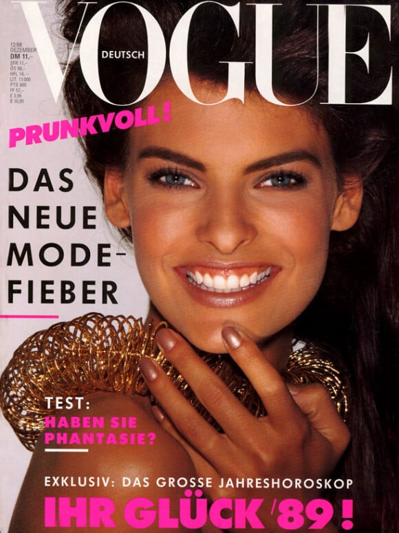 Voici en images les premières couv' du top canadien Linda Evangelista. Ici pour le Vogue Deutsch de décembre 1988.