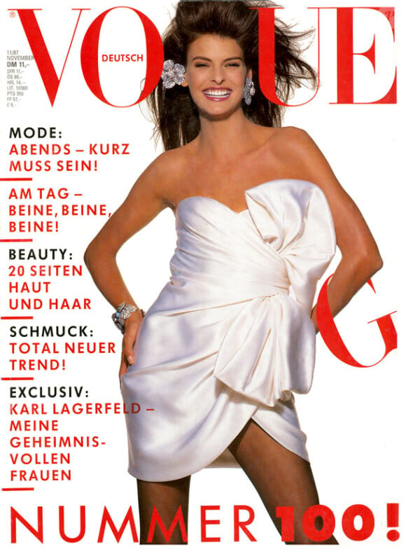 Voici en images les premières couv' du top canadien Linda Evangelista. Ici pour le Vogue Deutsch de novembre 1987.