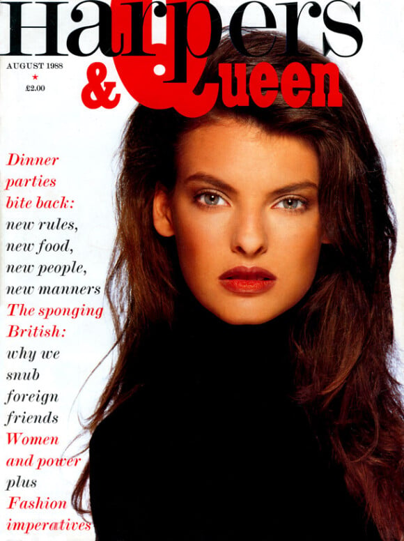 Le top canadien Linda Evangelista en couverture du magazine Harpers & Queen. Août 1988.
