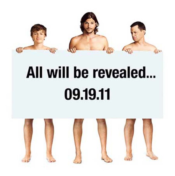 Affiche promotionnelle pour la nouvelle version de Two and a half men (Mon oncle Charlie), avec Ashton Kutcher et toujours Angus T. Jones et Jon Cryer. Le premier épisode de la saison 9 sera diffusé le 19 septembre sur CBS.