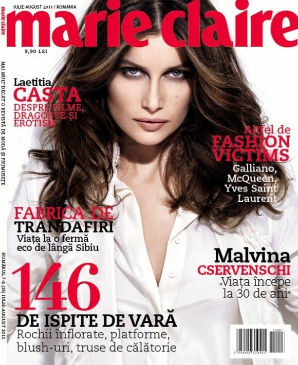 Le regard de braise de Laetitia Casta pour la couv' du Marie Claire Romania. Juillet 2011.