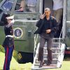 Barack Obama et sa famille, de retour de Camp David, leur résidence de vacances. Le 7 août dans la pelouse de la Maison Blanche