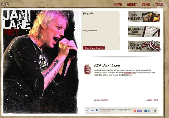 Le site officiel de Jani Lane a annoncé la mort de l'emblématique chanteur du groupe Warrant, figure de proue de la scène glam rock à Hollywood, qui a été retrouvé mort dans un hôtel de Woodland Hills, en Californie, jeudi 11 août 2011