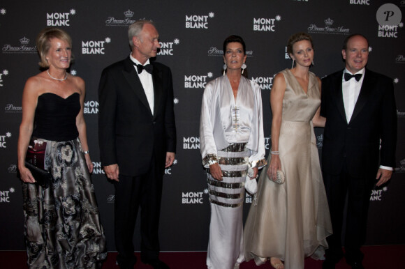 Albert de Monaco, Caroline et Charlene lors de la présentation de la collection Montblanc dédiée à la princesse Grace. Le jeudi 8 septembre 2011, à l'Opéra