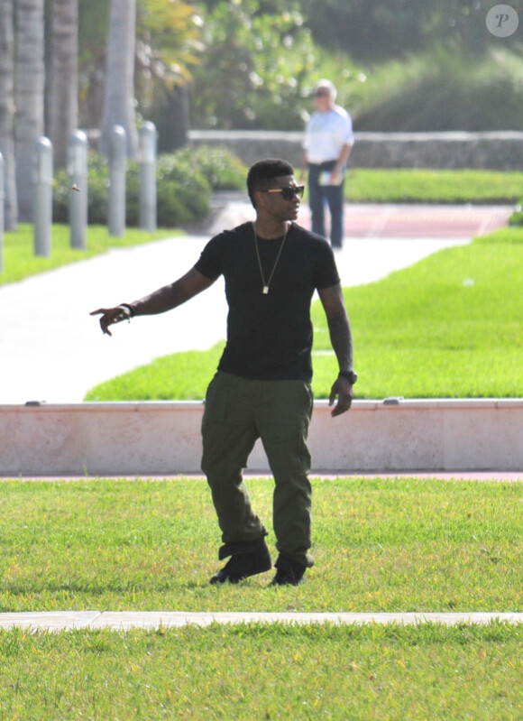 Usher a été photographié dans un jardin à Miami, le 6 novembre 2011.