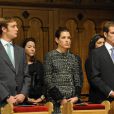Les enfants de Caroline de Hanovre, Pierre, Charlotte et Andrea lors de la messe donnée en Notre-Dame-Immaculée pour la fête nationale à Monaco. Il s'agit de la première pour Charlene en tant que princesse. Le 19 novembre 2011 