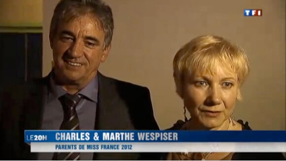 Charles et Marthe Wespiser, les parents de Delphine Wespiser, Miss France 2012, dans le reportage qui lui est accordé dans le JT de 20 Heures de TF1, présenté par Claire Chazal