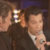 Johnny Hallyday et Laurent Gerra dans l'émission Laurent Gerra ne s'interdit rien, diffusée le samedi 10 décembre 2011 sur TF1.