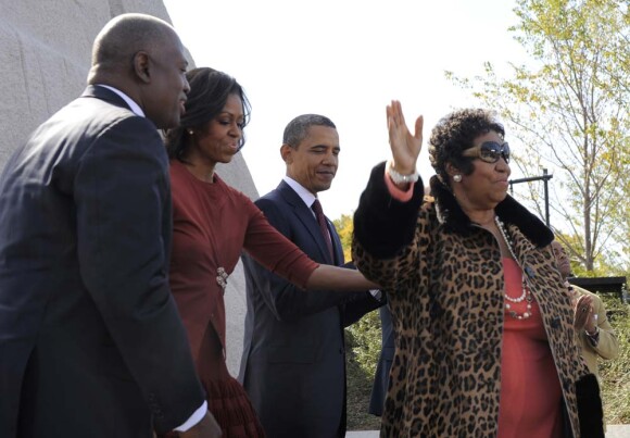 Aretha Franklin et le couple Obama à Washington, le 16 octobre 2011.
