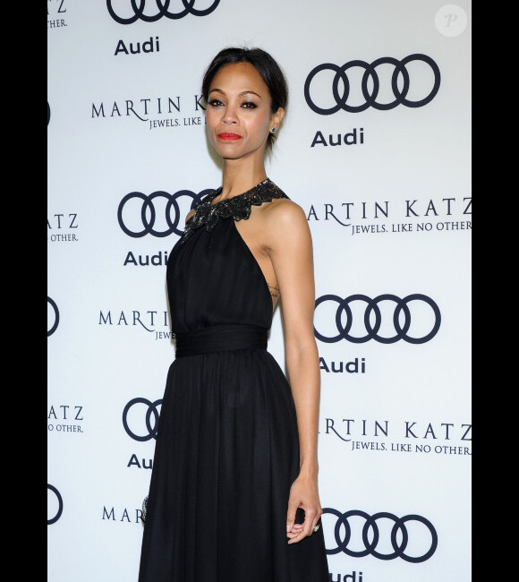 Zoe Saldana lors de la soirée pré-Golden Globes à Los Angeles, sponsorisée par Audi & Martin Katz le 8 janvier 2012.