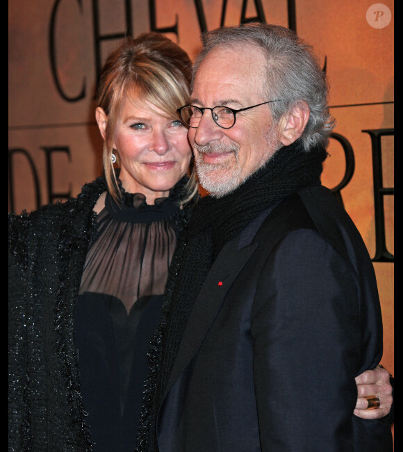 Kate Capshaw et Steven Spielberg lors de l'avant-première du film Cheval de Guerre à la Cinémathèque à Paris le 9 janvier 2012