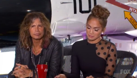 Jennifer Lopez et Steven Tyler dans American Idol. Casting diffusé le 22 janvier 2012 sur la Fox.