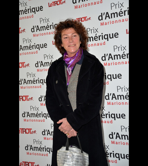 Florence Arthaud lors du Prix d'Amérique Marionnaud 2012, à l'hippodrome de Vincennes, le 29 janvier 2012