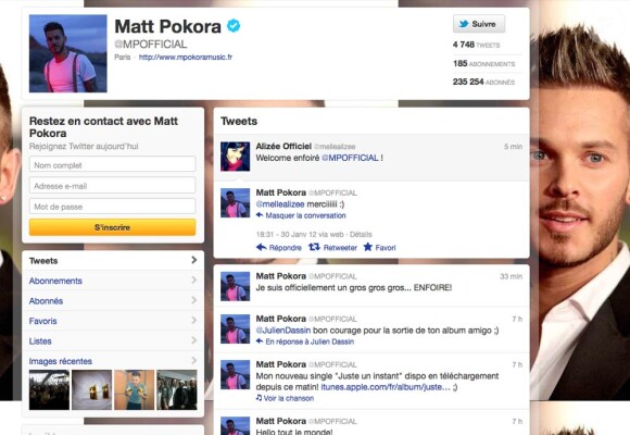 M. Pokora félicité sur son Twitter par Alizée après l'annonce le 30 janvier qu'il rejoint Les Enfoirés pour le spectacle 2012, Le Bal des Enfoirés, du 1er au 6 février.
