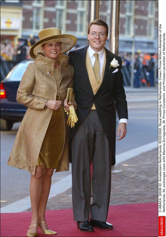 Le prince Constantijn et la princesse Laurentien au mariage de Willem-Alexander et Maxima des Pays-Bas.
Le prince Willem-Alexander des Pays-Bas et la princesse Maxima se sont mariés le 2 février 2002 à Amsterdam. Le 2 février 2012, ils célébraient leurs noces d'étain.