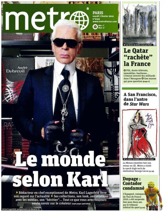Karl Lagerfeld, rédac' chef d'un jour du magazine Metro, présente "Le Monde Selon Karl".