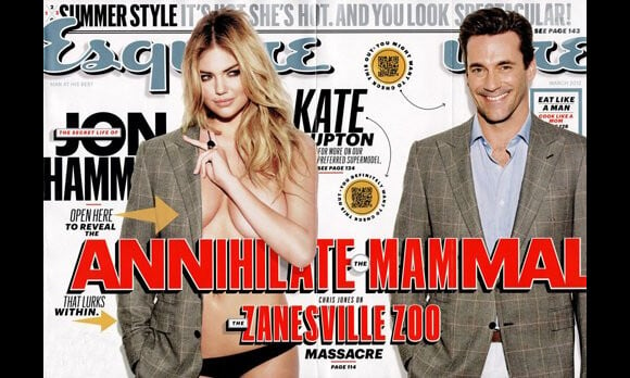 Kate Upton en couverture du magazine Esquire de mars 2012, avec Jon Hamm, la star de Mad Men.