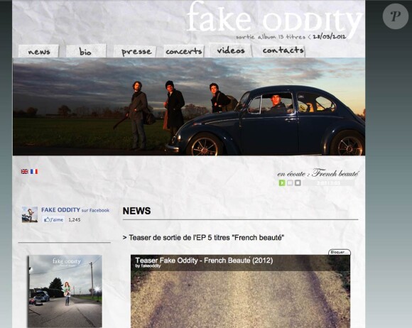 Page d'accueil du site officiel de Fake Oddity, de retour avec l'album French Beauté, à paraître le 28 mars 2012.