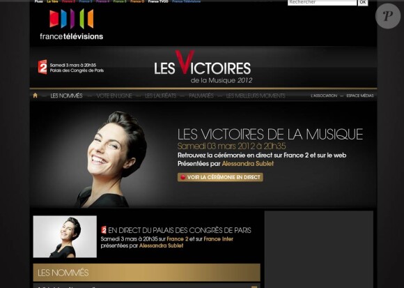 Alessandra Sublet était la maîtresse de cérémonie des 27e Victoires de la Musique, le 3 mars 2012 au Palais des Congrès de Paris.