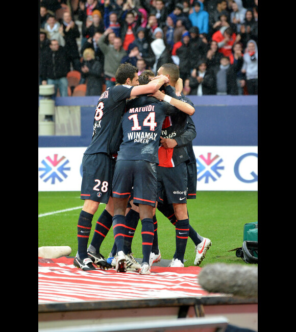 Les joueurs parisiens le 4 mars 2012 au Parc des Princes lors du match PSG-Ajaccio (4-1)