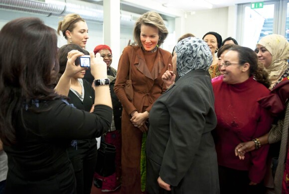 La princesse Mathilde de Belgique était en visite à la Maison des femmes de Schaerbeek (région de Bruxelles-Capitale) le 6 mars 2012.