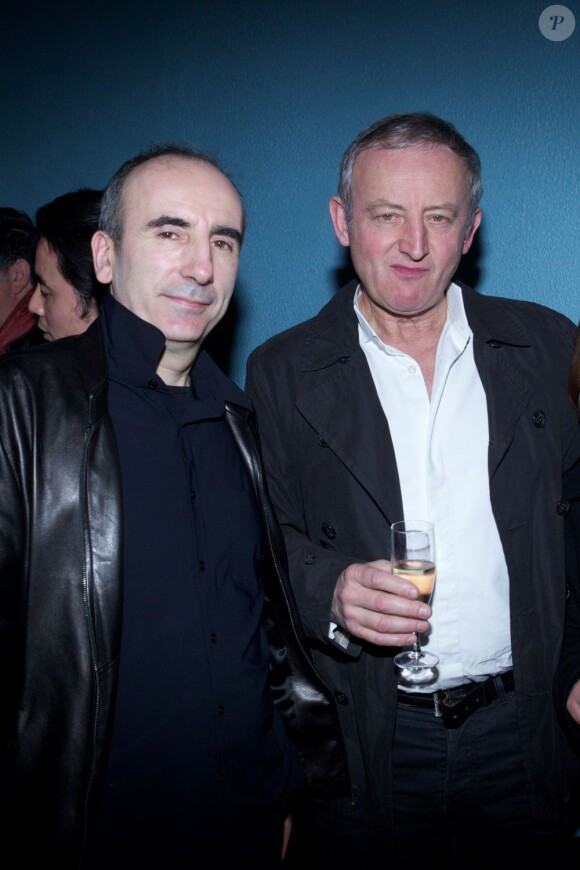 Philippe Harel et Yann Queffélec à la soirée de remise du Prix Théâtre de la Fondation Diane & Lucien Barrière, au Théâtre au Rond-Point, à Paris, le mardi 13 mars 2012.