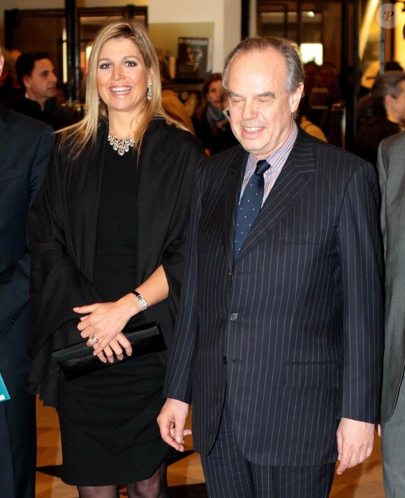 Frédéric Mitterrand a accueilli la princesse Maxima des Pays-Bas, à Paris le 17 mars 2012, pour le concert, salle Pleyel, du Royal Concertgebouw Orchestra d'Amsterdam, dont elle est la marraine.