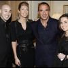 Nikos Aliagas, sa compagne Tina Grigouriou, sa soeur Maria Aliagas et son ami Marios Argyropoulos pour la remise des prix des "Trois Coups de l'Angélus", lors d'un dîner à l'Hôtel Bristol à Paris le 19 mars 2012
 