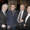 Pierre Arditi, Tchéky Karyo, François Berléand et Gérard Jugnot pour la remise des prix des "Trois Coups de l'Angélus", lors d'un dîner à l'Hôtel Bristol à Paris le 19 mars 2012
 