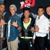 Sofiane, Geoffrey, Bruno, Mohamed et Anthony lors du photocall des Anges de la télé-réalité 4 : Club Hawaï chez NRJ le 30 mars 2012 à Paris