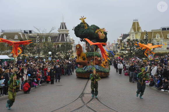 Grosse fiesta à Disneyland Paris pour les 20 ans du parc à thème, le samedi 31 mars 2012.