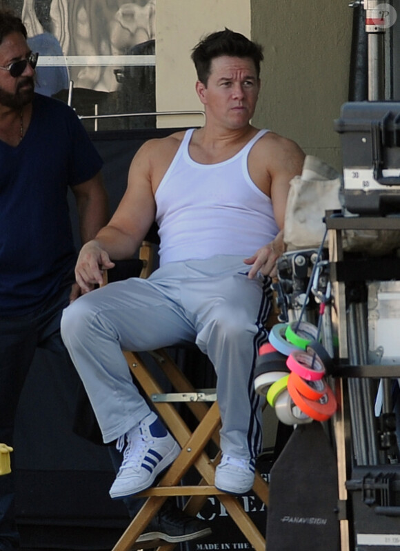 Mark Wahlberg sur le tournage de Pain and Gain à Miami le 2 avril 2012