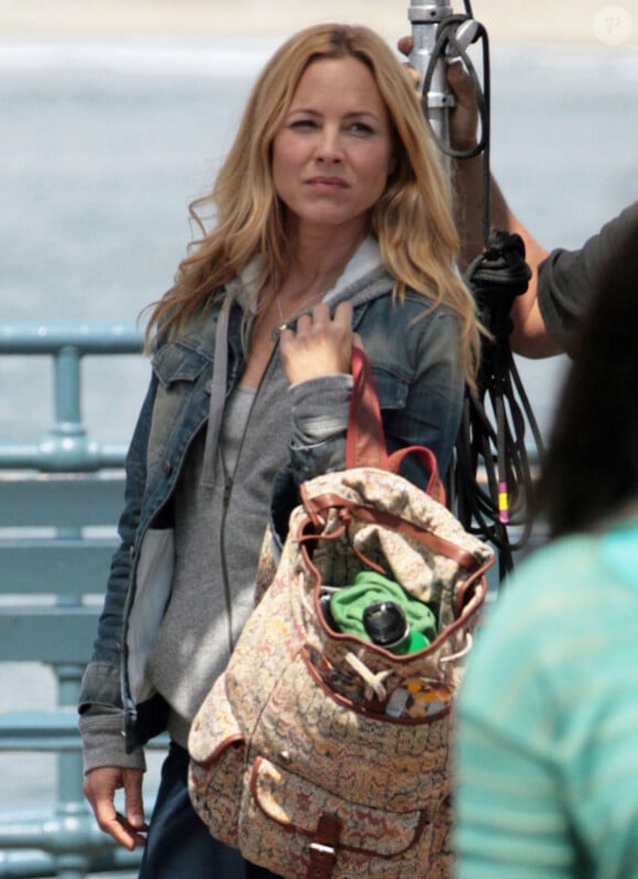 Maria Bello sur le tournage de la série Touch, à Santa Monica, le jeudi 12 avril 2012.