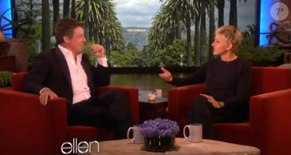 Hugh Grant sur le plateau d'Ellen DeGeneres, avril 2012.