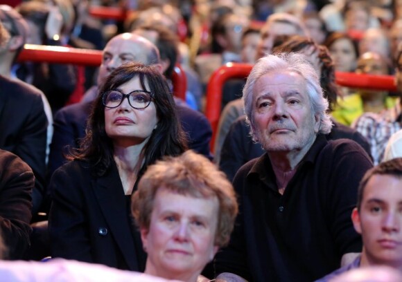 Evelyne Bouix et Pierre Arditi le 29 avril 2012 lors du meeting de François Hollande au palais omnisport de Paris Bercy